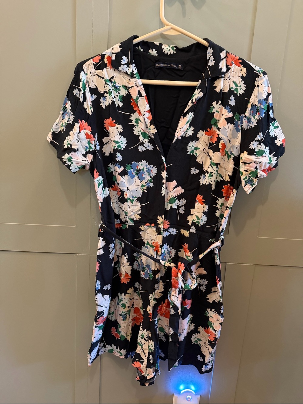 Abercrombie & Fitch Black Floral Short Button Up Romper